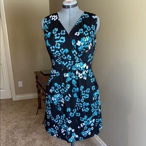 George Floral Black and Blue Sleeveless Mini Dress with Pockets Women's Size M